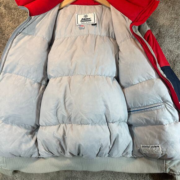 Vintage Puffer Coat Bomber Ski Jacket Alpine Designs Nylon Goose Down Men's S - Picture 3 of 11